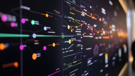 Zoomed in on a screen showing a colorcoded timeline that visualizes shifts in consumer demand overlaid with alerts for immediate adjustments to production schedulesの素材