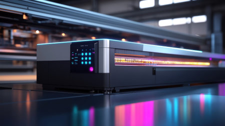 Modern printing machine operating in a factoryの素材