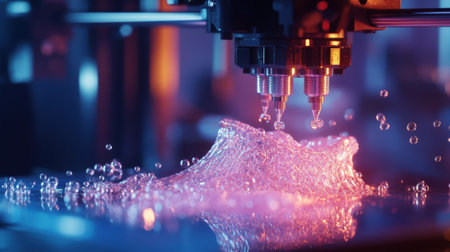 Automated industrial equipment dripping liquid creating splash and bubblesの素材