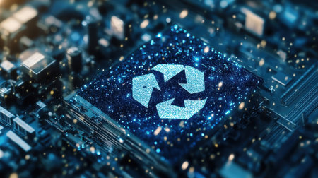 Recycling electronic waste, sustainable technology, circular economy conceptの素材