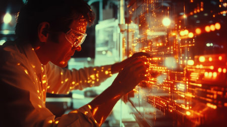Scientist working with futuristic interface in high tech laboratoryの素材