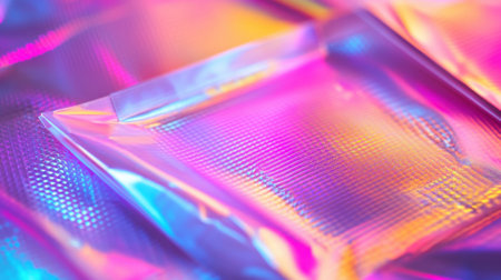 Holographic material reflecting vibrant colors creating abstract designの素材