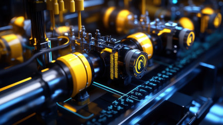 Innovative production line manufacturing futuristic equipment with automation and precisionの素材