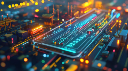 Innovative production line managing logistics in a futuristic factoryの素材