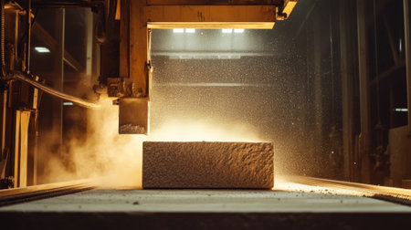 Industrial machine cutting and processing stone block in factoryの素材