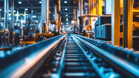 Innovative production line conveying system moving through industrial factoryの素材