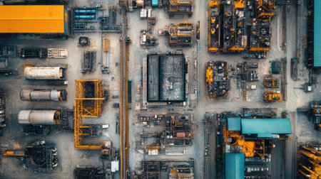 Industrial plant infrastructure creating innovative production from aerial viewの素材