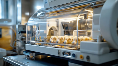 A medium closeup of an MRIcompatible incubator used for animal research revealing the delicate setup for monitoring small subjects during scanning with sensors and monitoring equipmenの素材