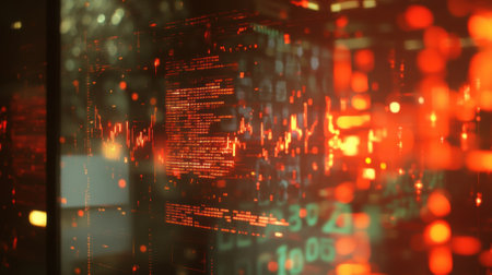 Innovative manufacturing process displaying complex data and statistics with futuristic interfaceの素材