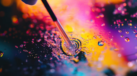 A closeup view of a glass slide being prepared with a drop of plasma where a technician uses a fine spatula to spread the sample evenly for downstream genomic analysisの素材