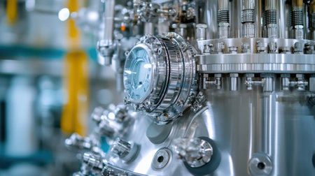 A detailed view of the reactors safety features including a pressure relief valve and a safety lock mechanism demonstrating compliance with stringent laboratory standards and ensurinの素材