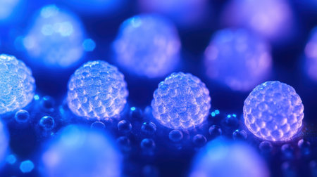 A closeup shot of aerogel beads tered on a lab surface displays their granular texture and lightweight properties. The arrangement of beads is illuminated emphasizing how each particlの素材