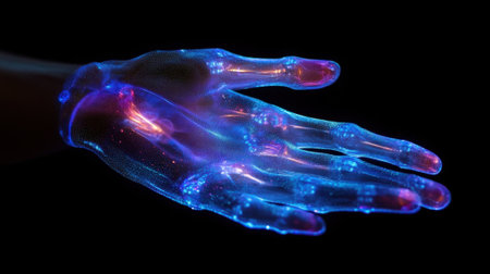 Glowing futuristic hand representing advanced technologyの素材