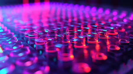 Vibrant neon lighting on laboratory glasswareの素材