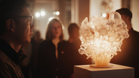 Observing art installation in modern gallery settingの素材