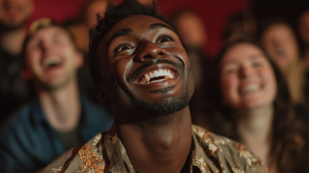 Spectators laughing watching a comedy show in a theaterの素材