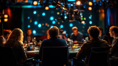 Filmmakers collaborating in a creative meeting roomの素材