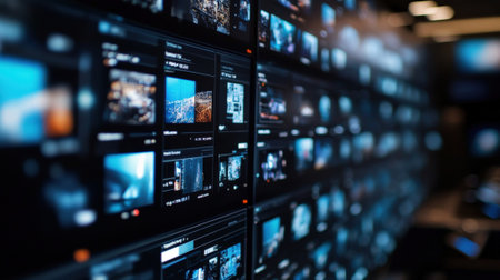 A highresolution display highlighting an interactive dashboard with organized folders and search functionalities that enable users to access and categorize daily media files quicklの素材