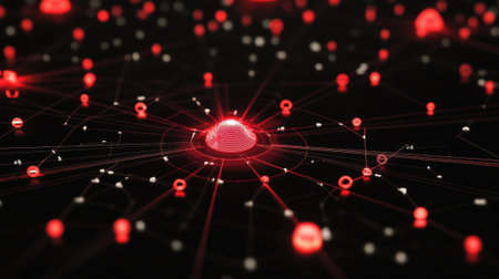 pulsing data nodes highlight secure points and potential red flags in realtime monitoringの素材
