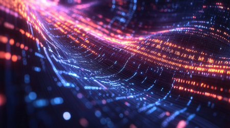 An abstract closeup of a digital fingerprint merged with lines of code and blockchain visuals representing the unique identity verification process inherent in smart contracts highlightinの素材