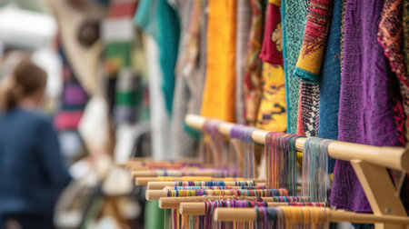 Colorful textile art and yarn displaying traditional craftsmanshipの素材