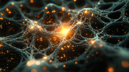 An intricate design featuring a mesh of glowing connections where s of nodes are encircled by stylized locks that pulse with a soft light illustrating the idea of fortified data exchangeの素材