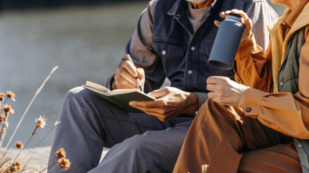 Elderly couple enjoying outdoor leisure activitiesの素材
