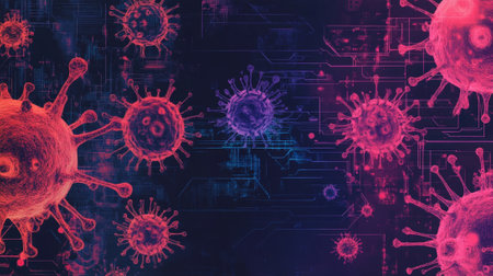 Virus infecting computer system representing cyber security threatの素材