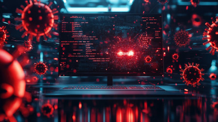 Cyber virus attack infecting computer and spreading through networkの素材