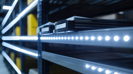 Smart shelves lighting up internet of things data storage in warehouseの素材