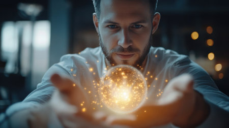 An engaged professional wears a look of intensity with soft natural light illuminating their face revealing a mix of determination and warmth as they sit casually holding a prop thaの素材