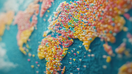 Colorful candy world map celebrating global diversity and connectionの素材