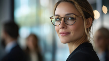 the subtle bokeh effect behind them suggests an environment of professionalism while directing attention to their earnest expressionsの素材