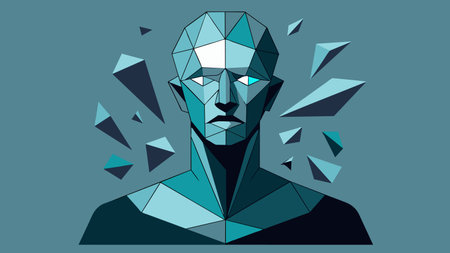 A sculpture made of broken mirrors symbolizes the dissociative state of a person on ketamine reflecting the fragmented and distorted perception of.の素材