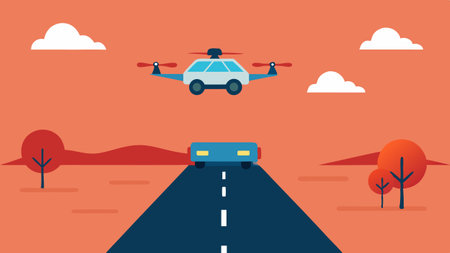 Followup on a Lead A drone tracking a vehicle down a deserted road with a focus on the license plate as officers prepare for a possible stop..の素材
