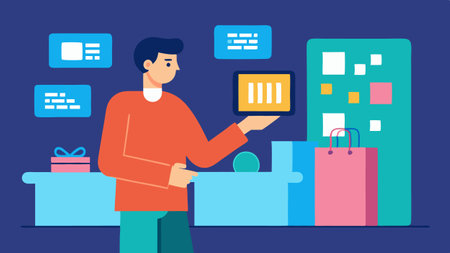 Event Promotion through AR A shopper scanning a QR code instore that triggers an AR experience displaying a promotional event complete with animations and product highlights..の素材