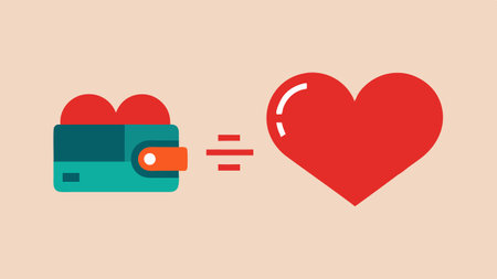 Heart and Wallet A heart symbol with a wallet next to it showcasing the idea that love and experiences are more valuable than material possessions..の素材