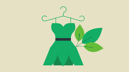 Leafy Dress A stylish dress made from green leaves draped on a simple hanger with a 20% off tag swinging from it..の素材