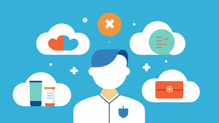 Mental Health Screening A the conducting a mental health assessment with a patient featuring thought bubbles with icons representing stress and wellbeing..の素材