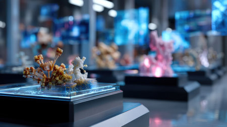 An environment filled with digital screens and holograms showcasing various tiny models evolving under the influence of hypernetwork weight generators highlighting the diversity anの素材