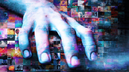 Fingers deftly navigate a labyrinth of options transforming mundane photos into striking thumbnails. Bright contrasts leap into view images sharpen and soften like a painters brushの素材