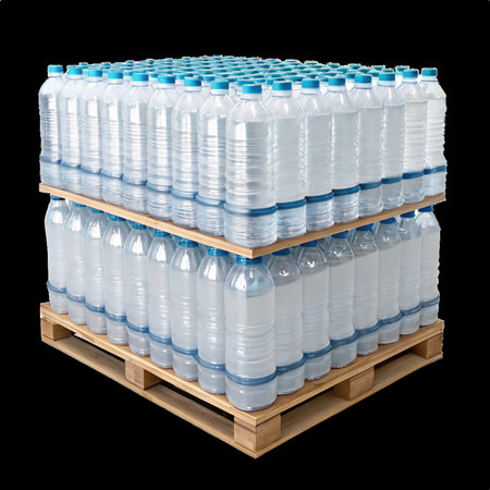 Pallet of bottled water on transparent background for disaster reliefの素材