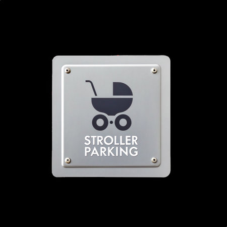 Stroller parking sign indicating designated area for baby carriages on transparent backgroundの素材
