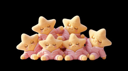 Five star shaped plush toys wearing pink pajamas on transparent backgroundの素材