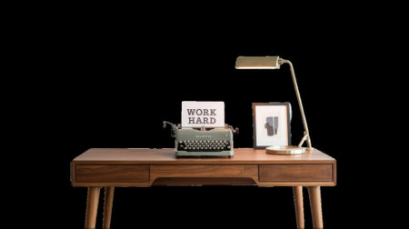 Vintage typewriter on desk inspiring hard work with transparent backgroundの素材