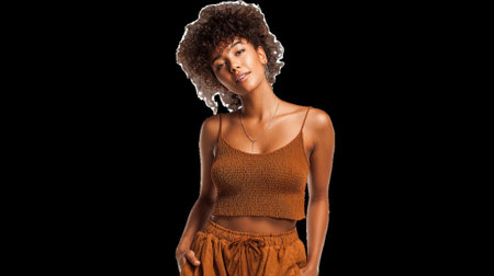 Fashion model posing with brown outfit on transparent backgroundの素材