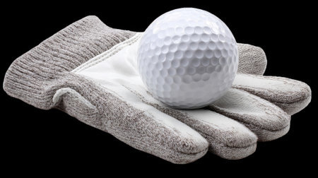 Golf ball resting on golf glove with transparent backgroundの素材