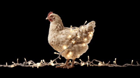 Hen wrapped in christmas lights on transparent backgroundの素材