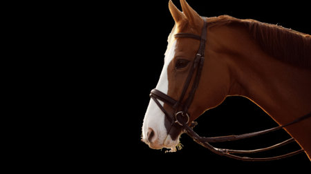 Chestnut horse wearing bridle on transparent backgroundの素材