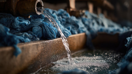 Midrange shot capturing the slow meticulous process of rinsing silkwool blend fabric emphasizing delicate washing practices for luxury textiles.の素材